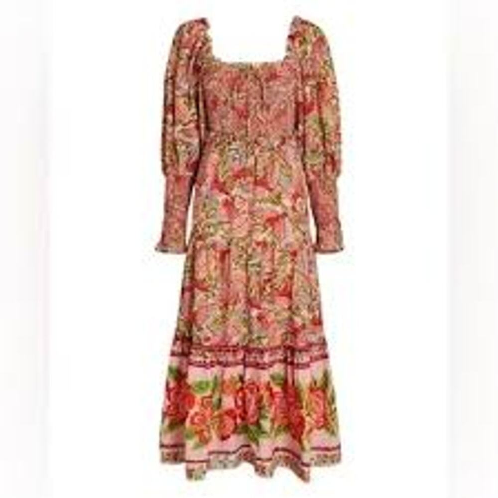 FARM Rio Pink and Green Floral Midi Dress